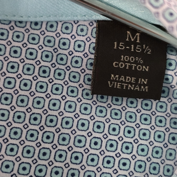 Tasso Elba Mens Foulard Button Up Aqua Combo Geometric Print Shirt Size M 15-15½ - Picture 6 of 6